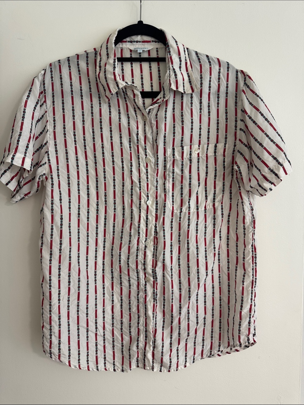 Vintage Silk women’s M whitby Short-Sleeve Button-Up Shirt with Stripes